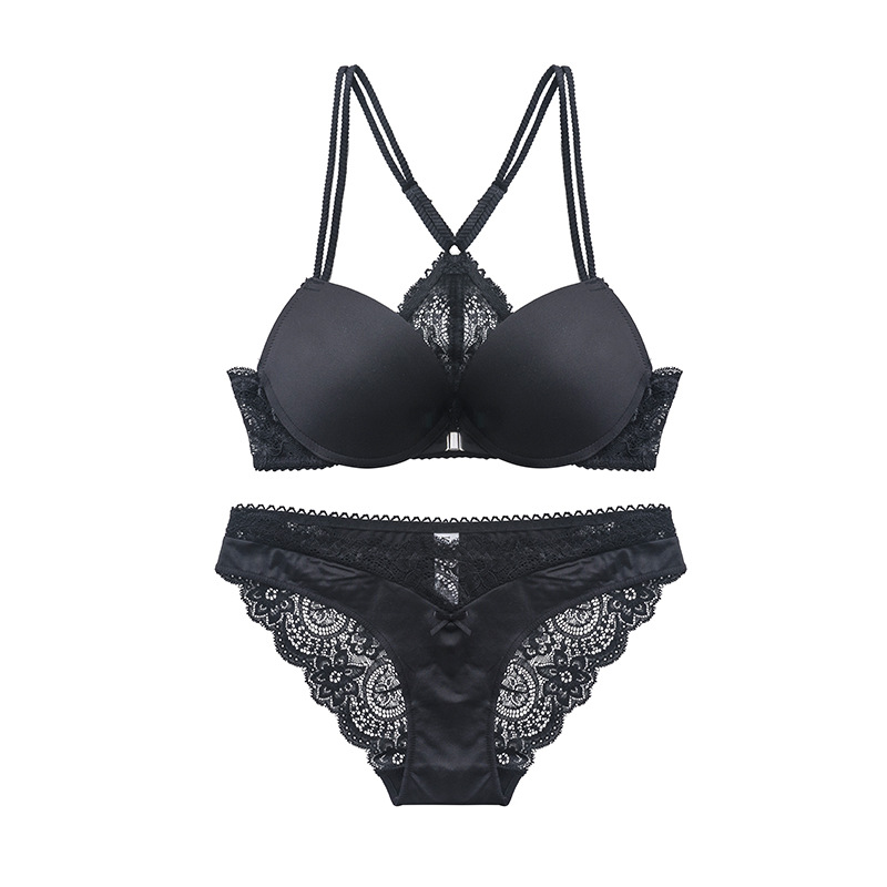 Sey Lace Sector Decor on Back Push Up Full Coverage Bra Sets __HER ...